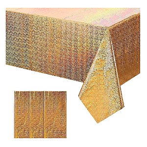 Toalha de Mesa Holográfica Dourada 137x274cm - Silver Plastic