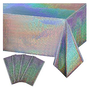 Toalha de Mesa Holográfica Prateada 137x274cm - Silver Plastic