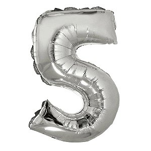 Balão Metalizado 34" Prata Número 5 - Silver Plastic