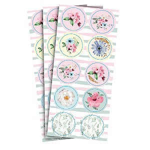 Adesivo Decorativo Redondo Floral 30un - Regina