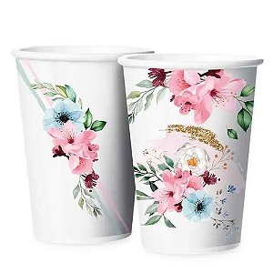 Copo Papel Floral 180ml 8un - Regina