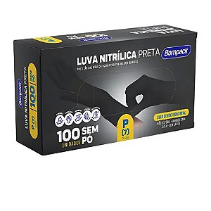 Luva Nitrílica Preta P  100un - Bompack