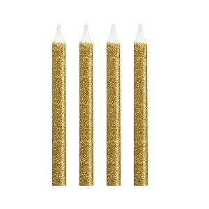 Vela Palito Glitter Dourado 8un - Regina