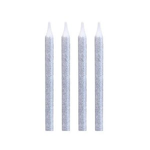 Vela Palito Glitter Prata 8un - Regina