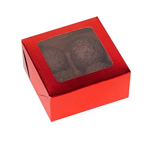 Caixa Laminada Vermelha Com Visor 04 Doces Desmontadas 10un - Ideia Embalagens