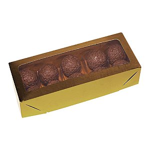 Caixa Laminada Ouro Com Visor 10 Doces Desmontadas 10un - Ideia Embalagens
