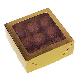 Caixa Laminada Ouro Com Visor 9 Doces Desmontadas - Ideia Embalagens
