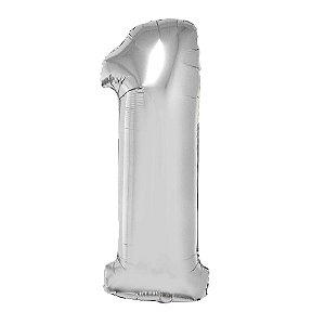 Balão Metalizado 34P Prata Número 1 - Silver