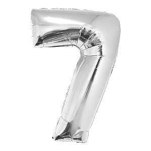 Balão Metalizado Prata 34P Número 7 - Silver
