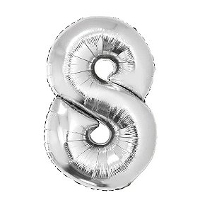 Balão Metalizado 34P Prata Número 8 - Silver