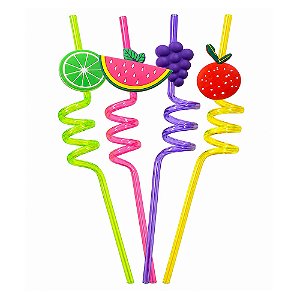 Canudo Divertido Espiral Frutas Coloridas 4un - Silver