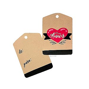 Tag Com Amor Rosa e Preto 10un - Hiper Embalagens