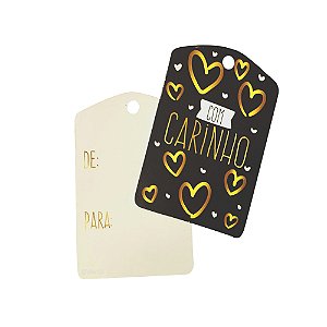 Tag Carinho Preto e Dourado 10un - Hiper Embalagens