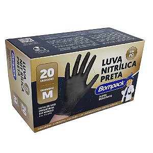 Luva Nitrílica Preta M 20un - Bompack