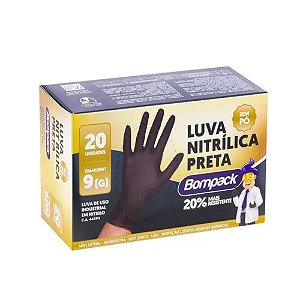 Luva Nitrílica Preta G 20un - Bompack