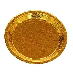 Prato Papel Holográfico Dourado 10un - Silver