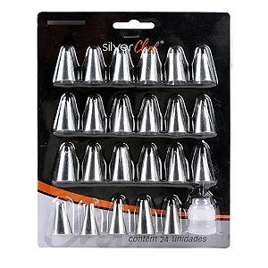 Kit Confeitaria Bicos/Adaptador 24 Peças - Silver