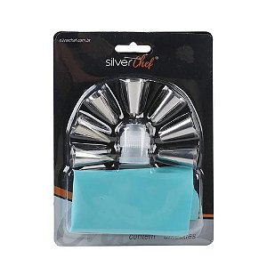 Kit Confeitaria Bicos/Adaptador/Manga 9 Peças - Silver