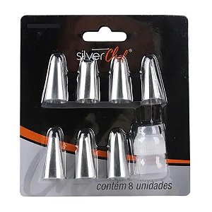 Kit Confeitaria Bicos/Adaptador 8 Peças - Silver