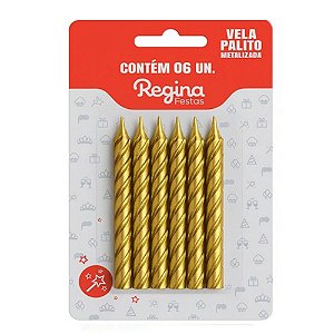 Vela Palito Espiral Metalizada Ouro 6un - Regina