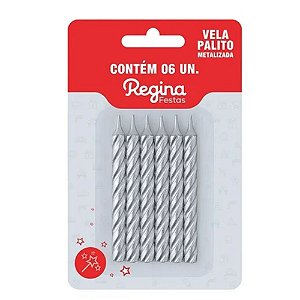 Vela Palito Espiral Metalizada Prata 6un - Regina