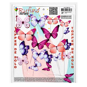 Topo de Bolo Borboleta Colorida 01 - Artes Rufino