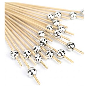 Palito Bambu Bola Espelhada Prata 12cm 20un - Silver
