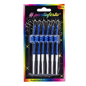 Vela Espiral Metalizada Azul 6un - Partiu Festa