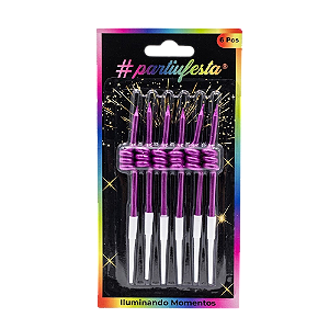 Vela Espiral Metalizada Pink 6un - Partiu Festa
