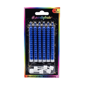 Vela Palito Design Metalizada Azul 9cm 6un - Partiu Festa