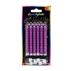 Vela Palito Design Metalizada Rosa 9cm 6un - Partiu Festa