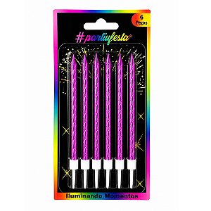Vela Lápis Metalizada Pink 12,5cm 6un - Partiu Festa