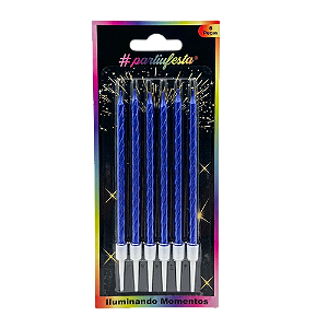 Vela Lápis Metalizada Azul 12,5cm 6un - Partiu Festa
