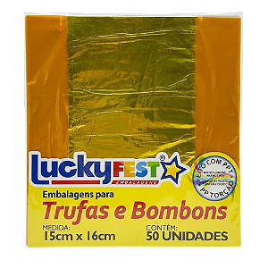 Embalagem Trufa Ouro Brilhante 15x16cm 50un - Lucky Fest
