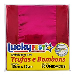 Embalagem Trufa Pink 15x16cm 50un - Lucky Fest
