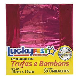 Embalagem Trufa Rosa Chiclete 15x16cm 50un - Lucky Fest