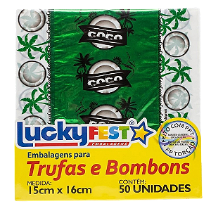 Embalagem Trufa Coco 15x16cm 50un - Lucky Fest