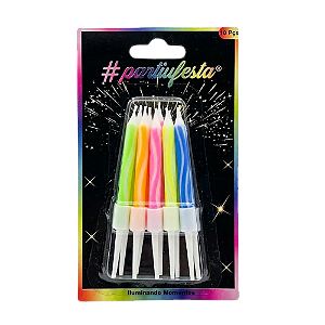Vela Pallito Neon Mix Colors 10un - Partiu Festa
