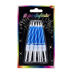 Vela Palito Neon Azul 10un - Partiu Festa