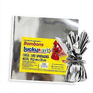 Poli Metalizado Para Bombons Prata 19,5x20cm 100un - Lucky Fest