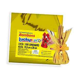 Poli Para Bombons Ouro Brilhante 19,5x20cm 100un - Lucky Fest