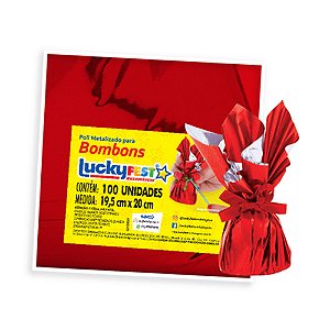 Poli Metalizado Para Bombons Vermelho 19,5x20cm 100un - Lucky Fest