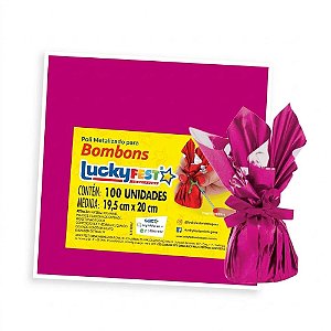 Poli Metalizado Para Bombons Pink 19,5x20cm 100un - Lucky Fest