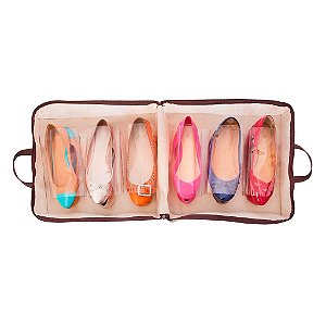 Bolsa para Organizar Sapatos Bege Sapateira Organizador Para 6 Pares