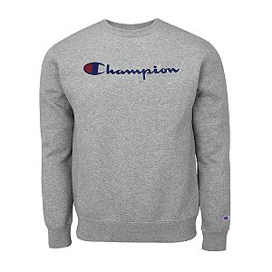 Moletom Champion Felpado Gola Careca Script Logo Cinza