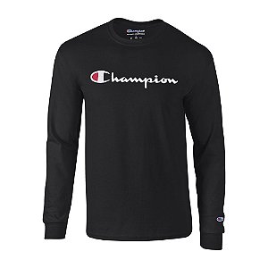 Camiseta Manga Longa Champion Script Logo Preto