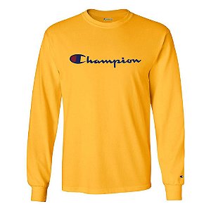 Camiseta Manga Longa Champion Script Logo Amarela