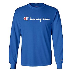 Camiseta Manga Longa Champion Script Logo Azul