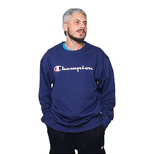 Moletom Champion Felpado Gola Careca Script Logo Azul