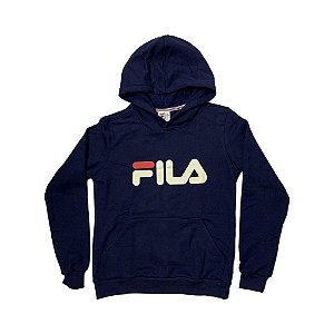 Moletom Canguru Fila com Capuz Feminino Letter Azul Marinho